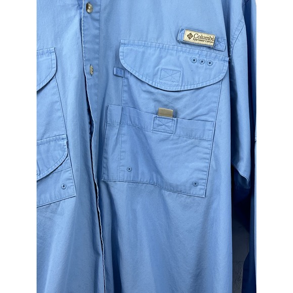Columbia PFG Bahama II Fishing Shirt Long Sleeve Mesh Lined Flap Back Blue Men - Picture 7 of 10